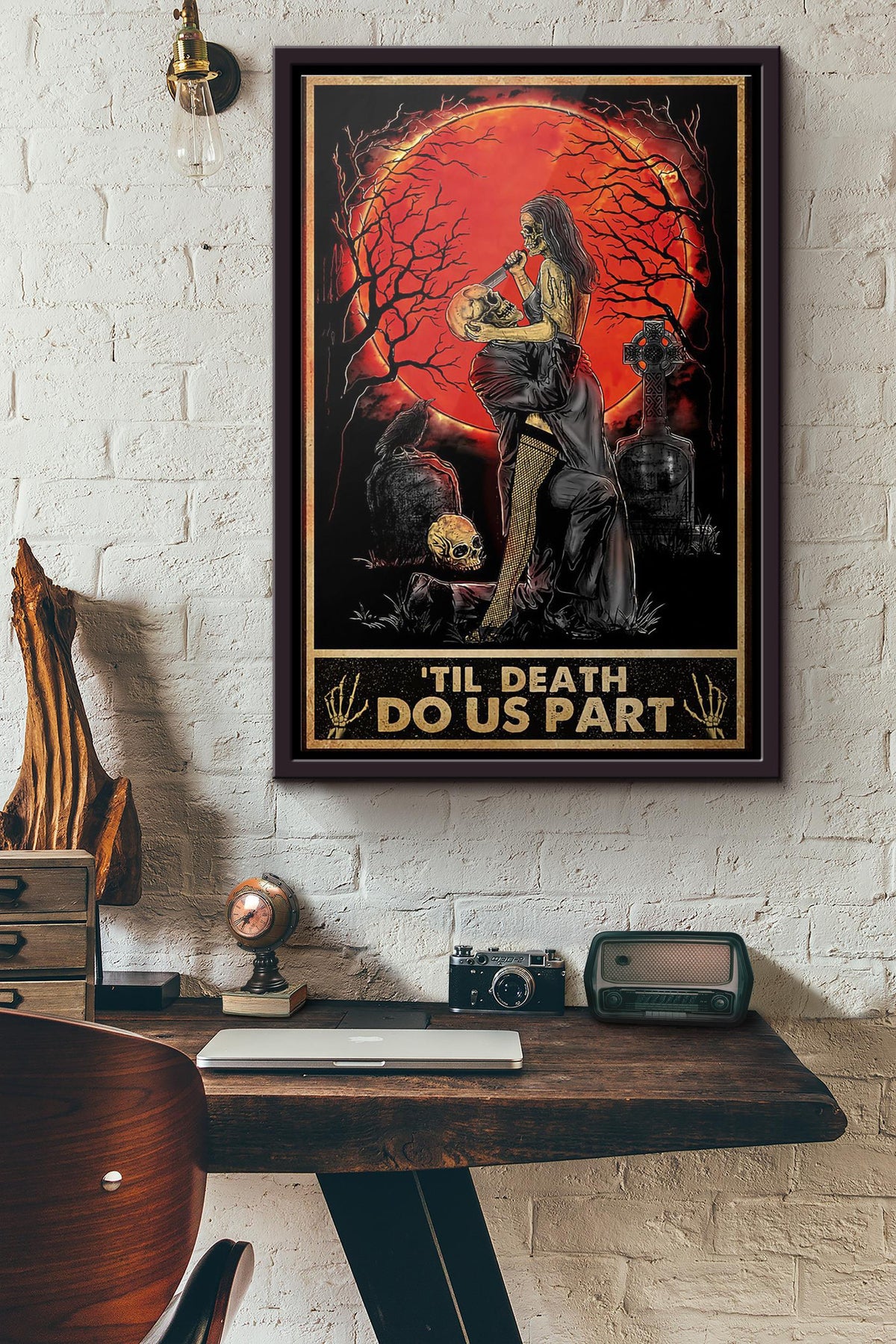 Skull Skeleton Couple til Death Do Us Part Poster Framed Matte Canvas