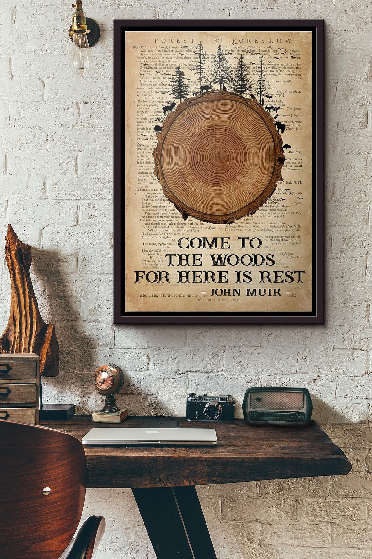 Vintage Camping Come To The Woods For Here Is Rest John Muir Poster Framed Matte Canvas