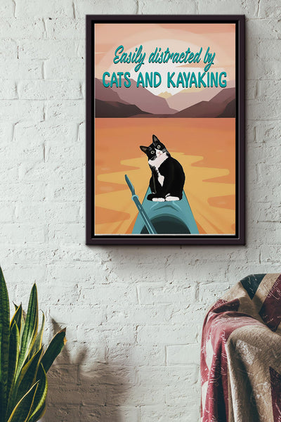 Easily Distracted By Cats And Kayaking Framed Matte Canvas