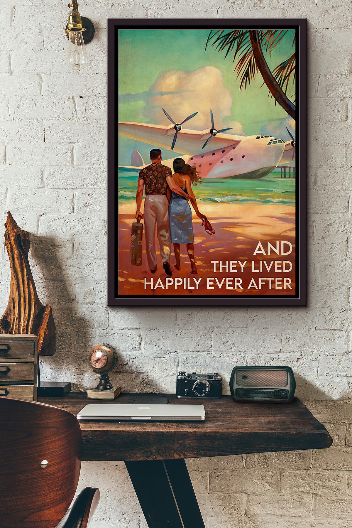 Travelling Couple They Lived Happily Ever After Poster Framed Matte Canvas