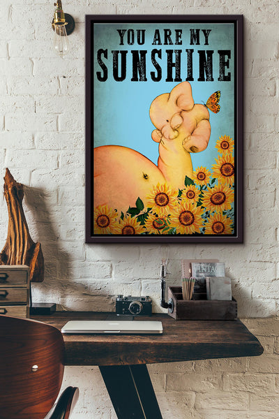 Elephant Lover You Are My Sunshine Butterfly Poster Framed Matte Canvas