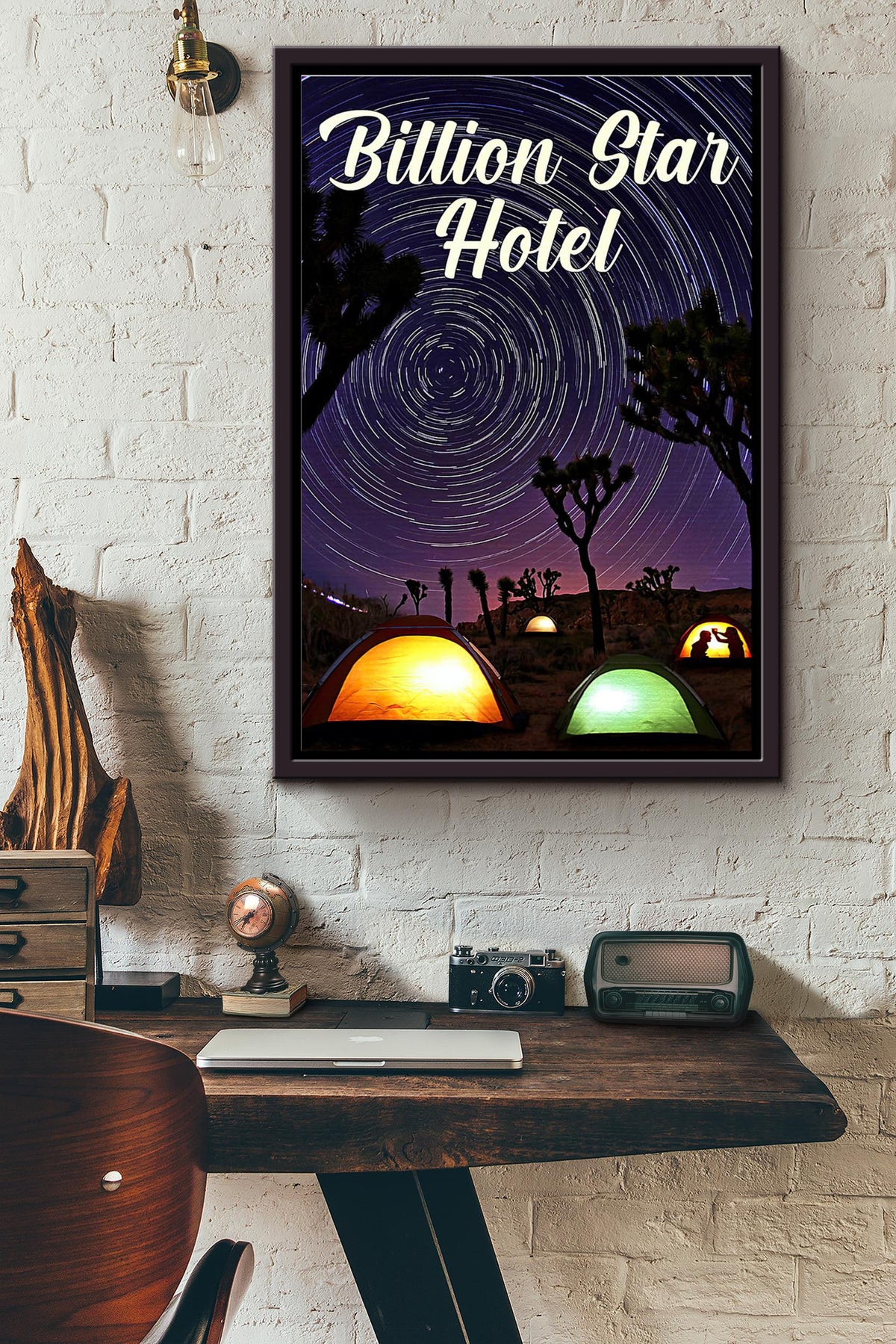 Camping Over Night Billion Star Hotel Poster Framed Matte Canvas