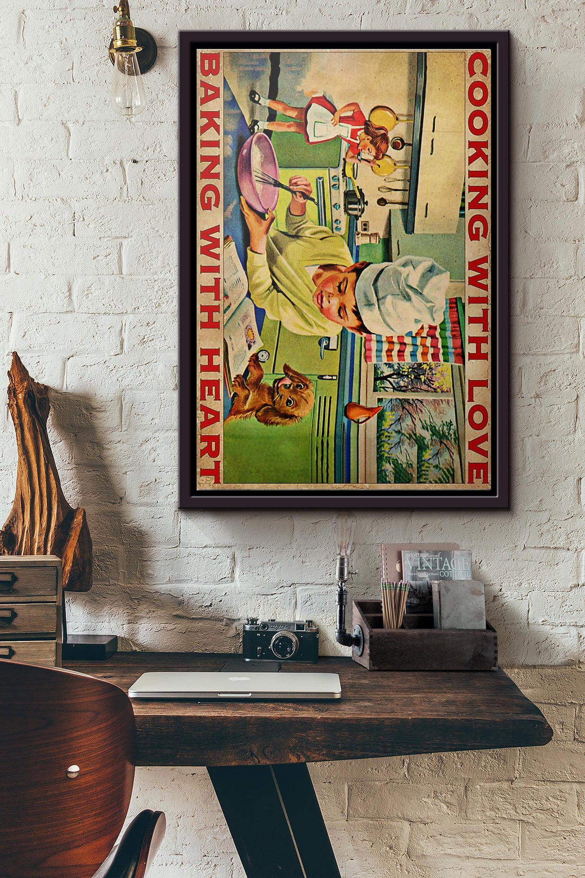 Baker Cooking With Love Baking With Heart Poster Framed Matte Canvas