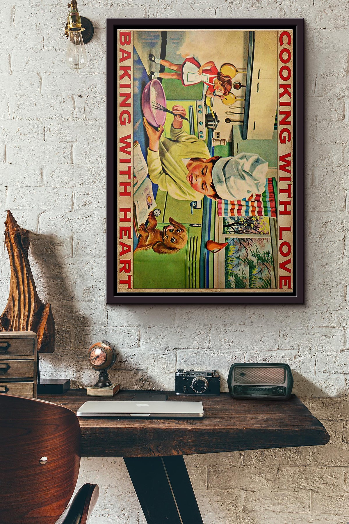 Baker Cooking With Love Baking With Heart Poster Framed Matte Canvas