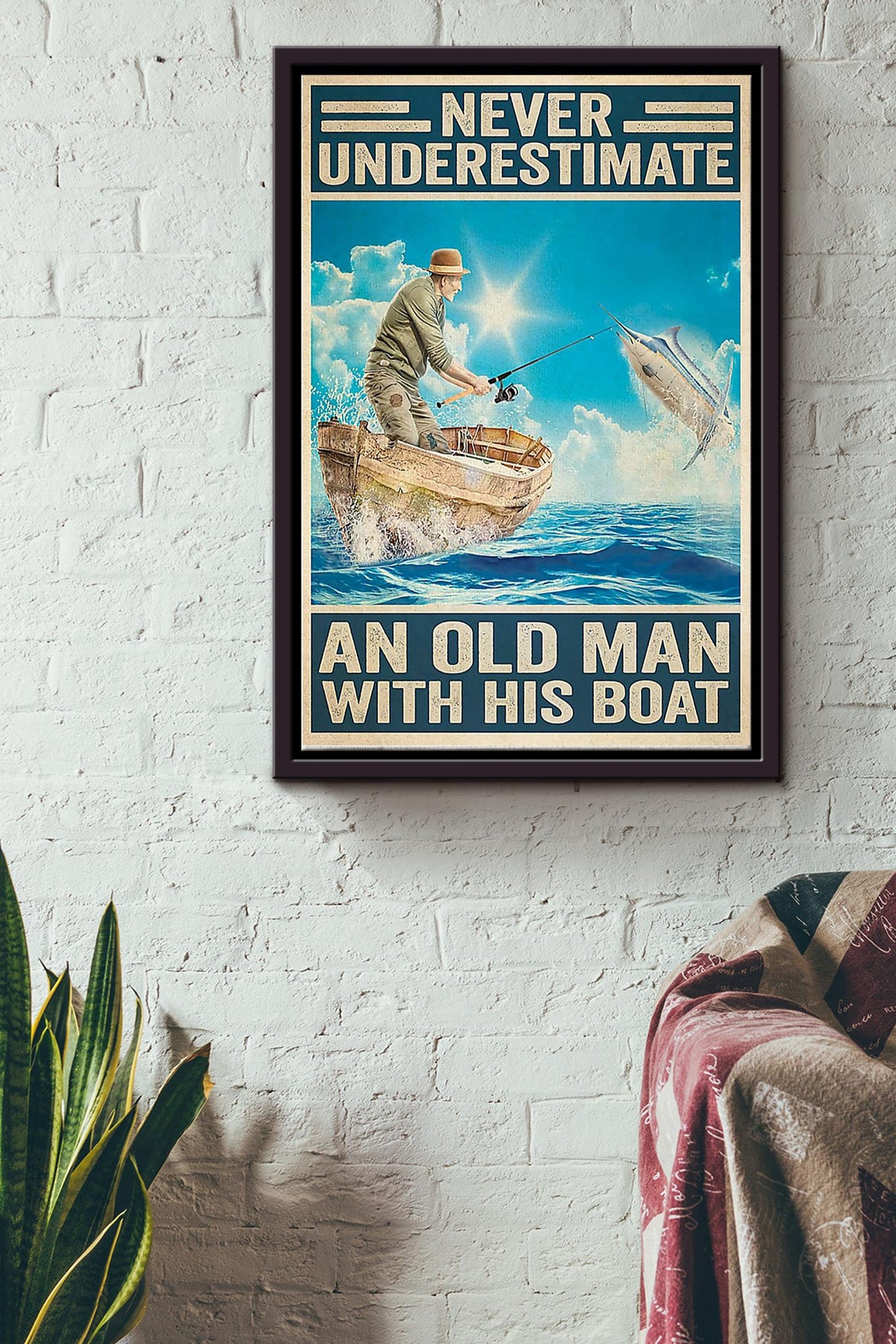 Fishing - An Old Man With His Boat Framed Matte Canvas