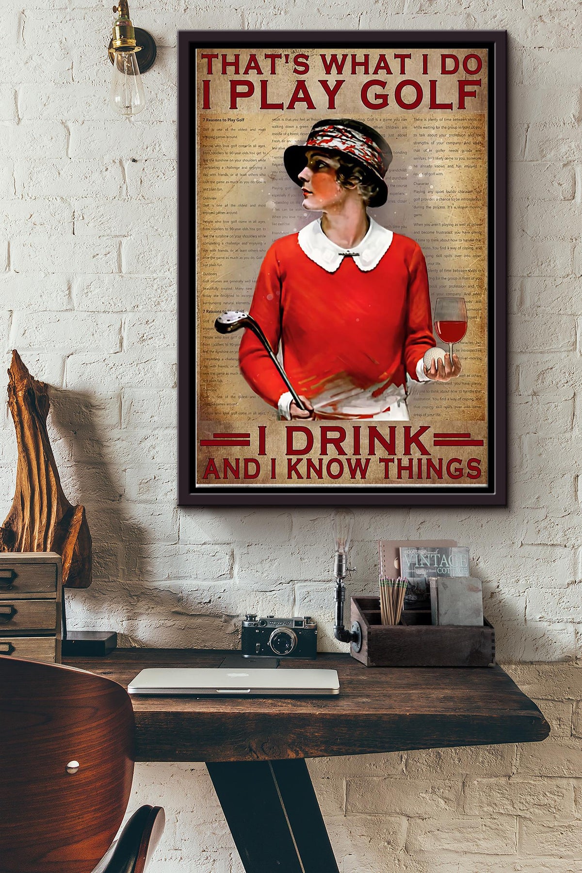 Golf I Drink And I Know Things Framed Matte Canvas