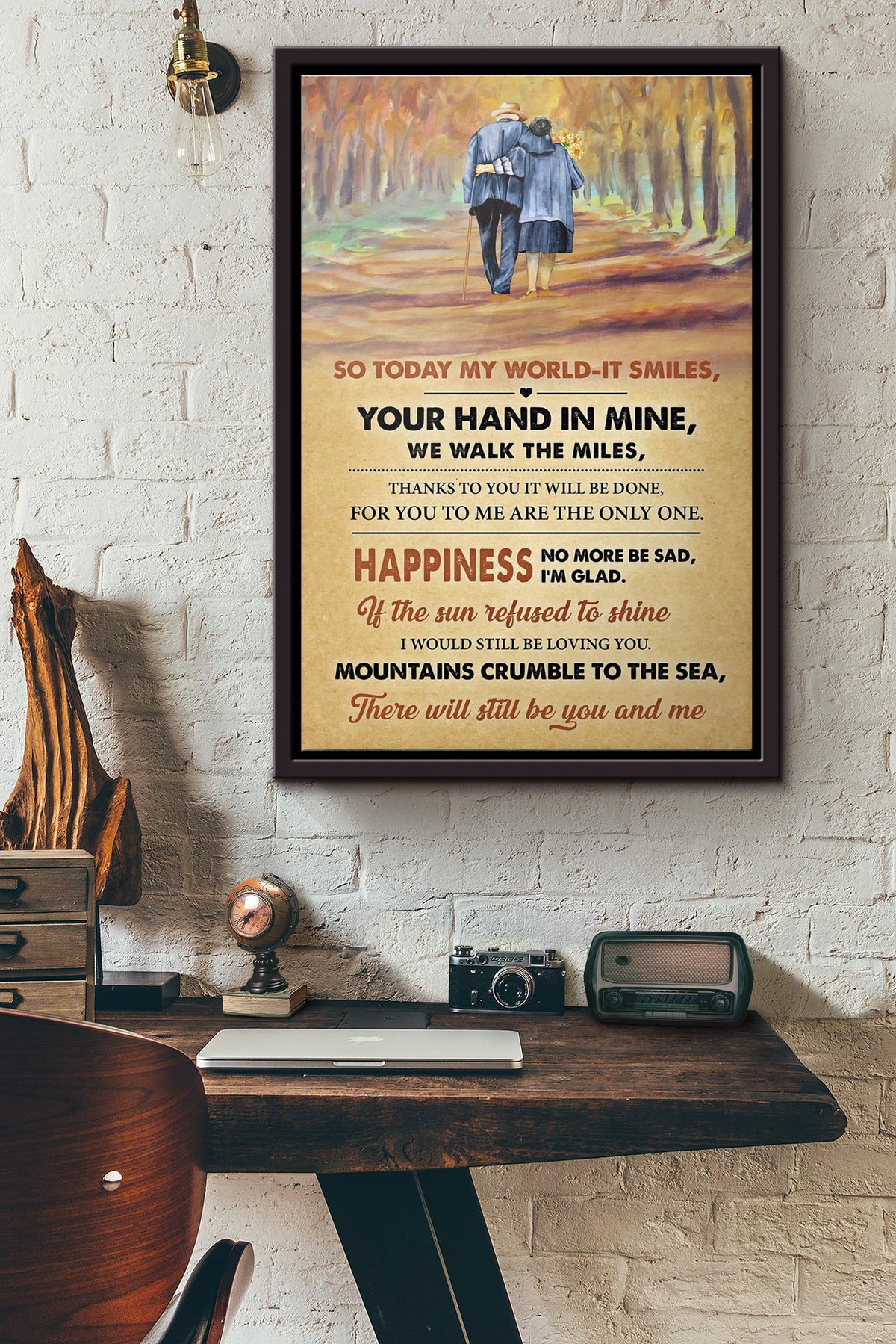 So Today My World It Smiles Old Couple Poster Framed Matte Canvas