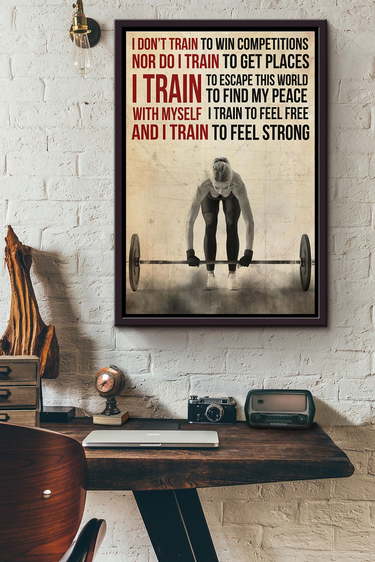 Female Bodybuilder I Train To Escape This World To Find My Peace With Myself Poster Framed Matte Canvas