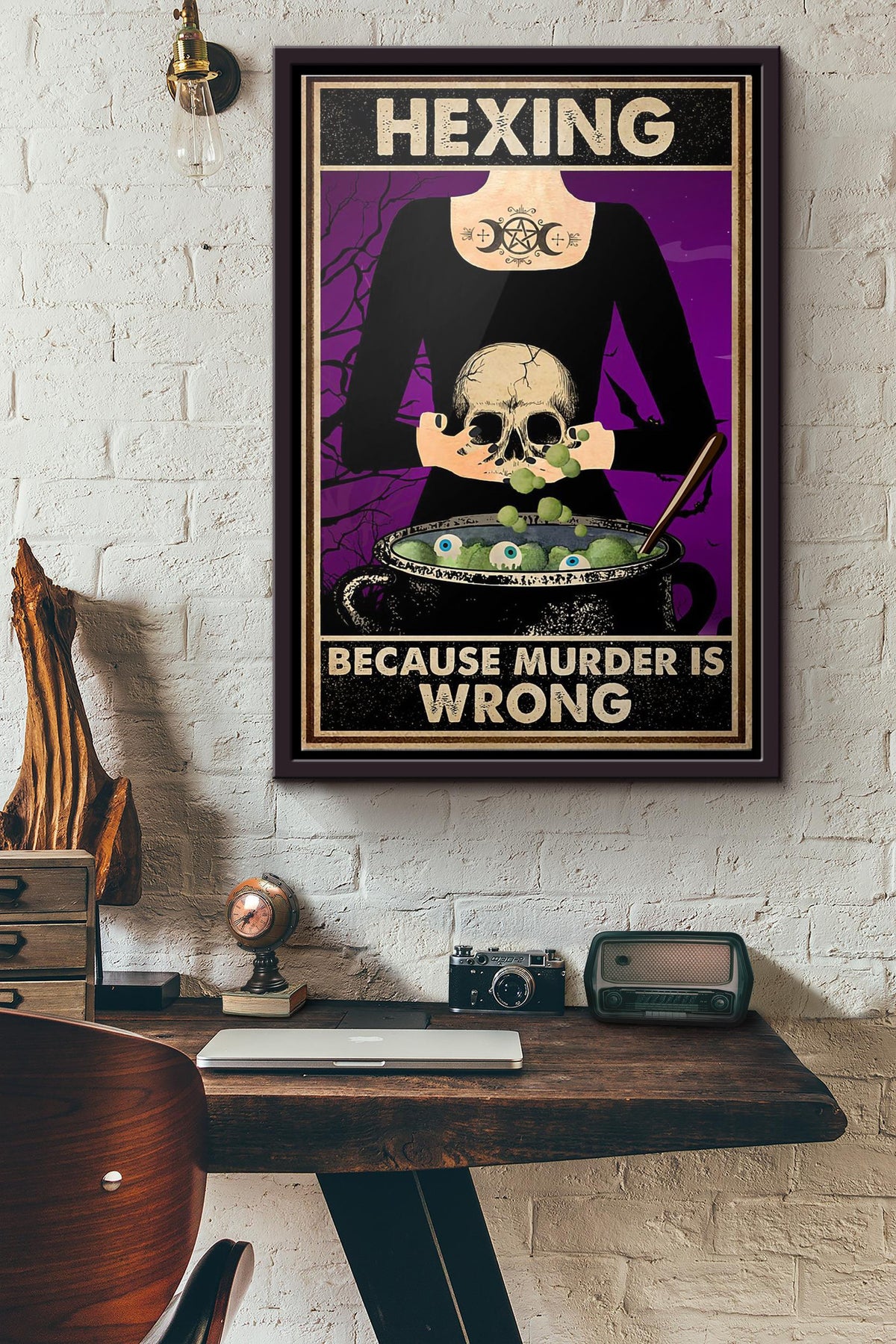 Halloween Witch Hexing Because Murder Is Wrong Poster Framed Matte Canvas