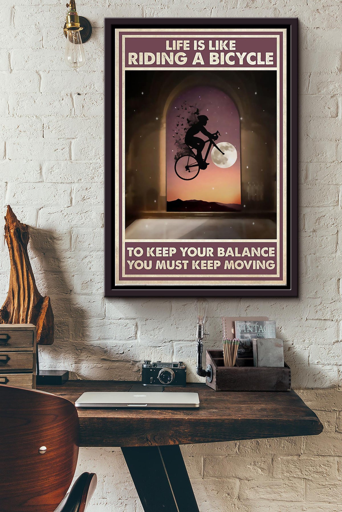 Cycling Life Is Like Riding Bicycle Poster - Sport Wall Art Canvas - Gift For Boy Men Male Father Fathers Day Boys Day Athletes Sportman Sport Lover Riding Lover Framed Matte Canvas Framed Prints, Canvas