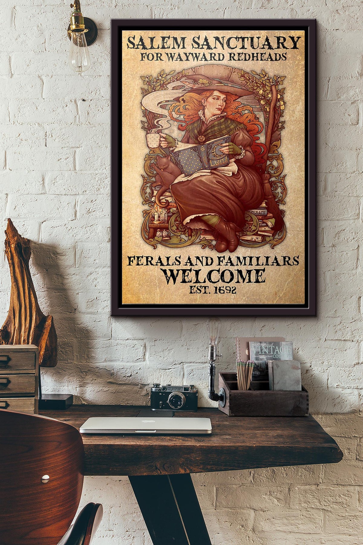 Witch Redheads Salem Sanctuary For Wayward Redheads Ferals And Familiars Welcome Est.1692 Poster Framed Matte Canvas