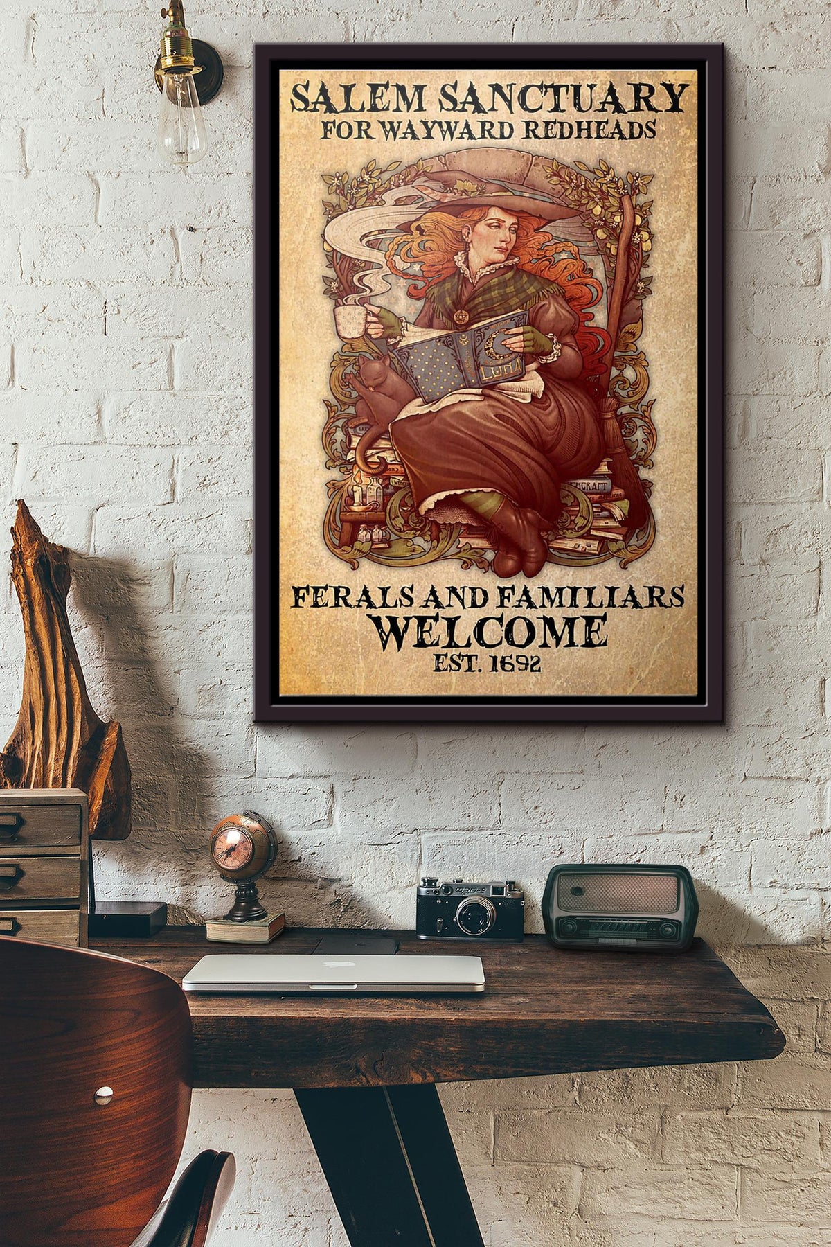 Witch Redheads Salem Sanctuary For Wayward Redheads Ferals And Familiars Welcome Est.1692 Poster Framed Matte Canvas