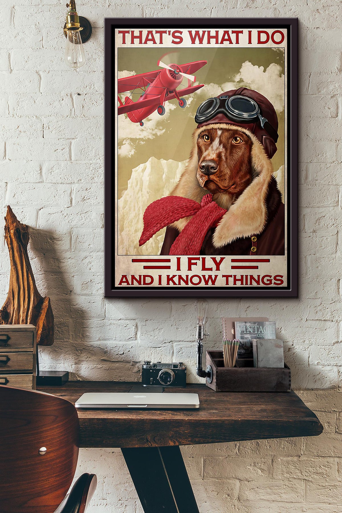 Dog Thats What I Do I Fly And I Know Things Poster Framed Matte Canvas