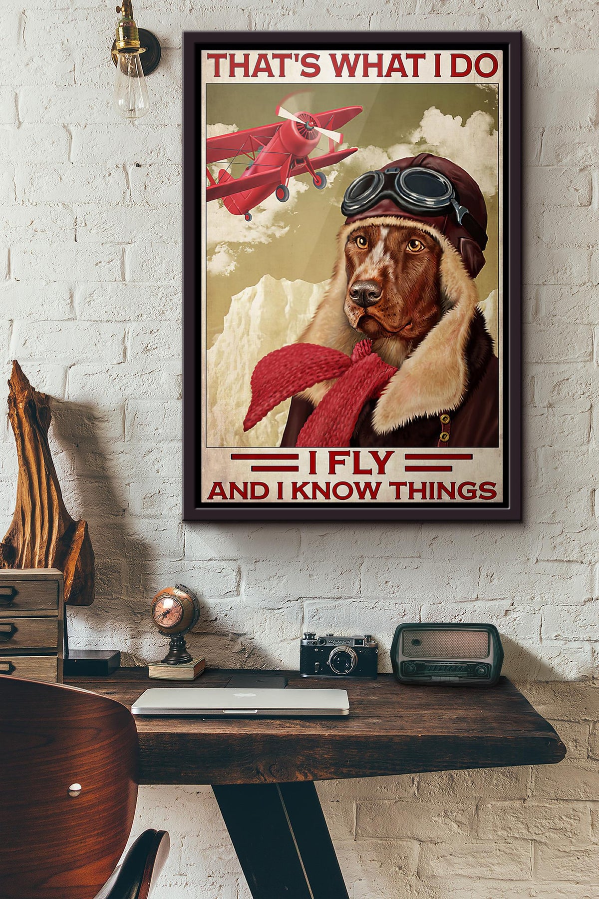 Dog Thats What I Do I Fly And I Know Things Poster Framed Matte Canvas