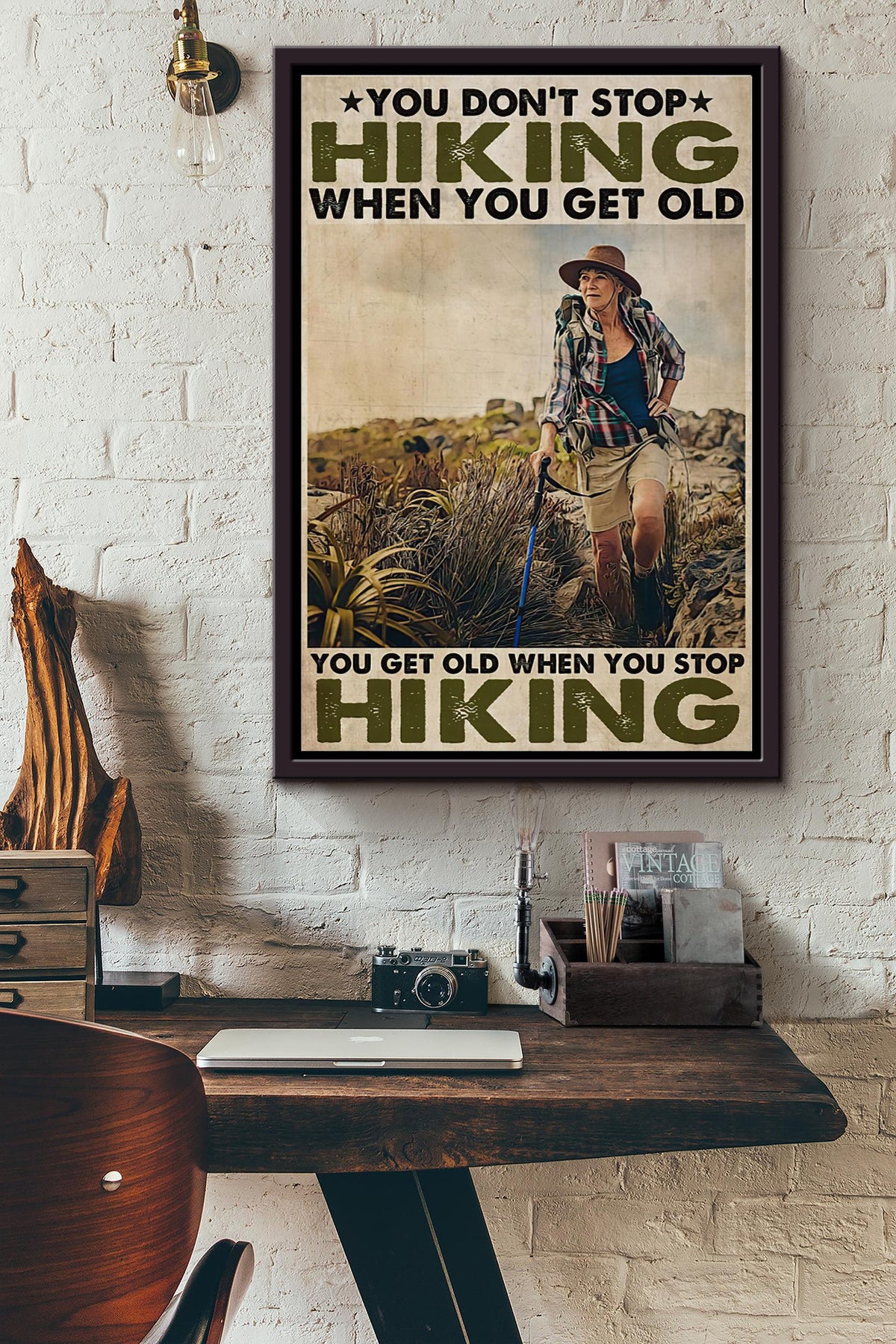 Old Lady You Dont Stop Hiking When You Get Old Poster Framed Matte Canvas