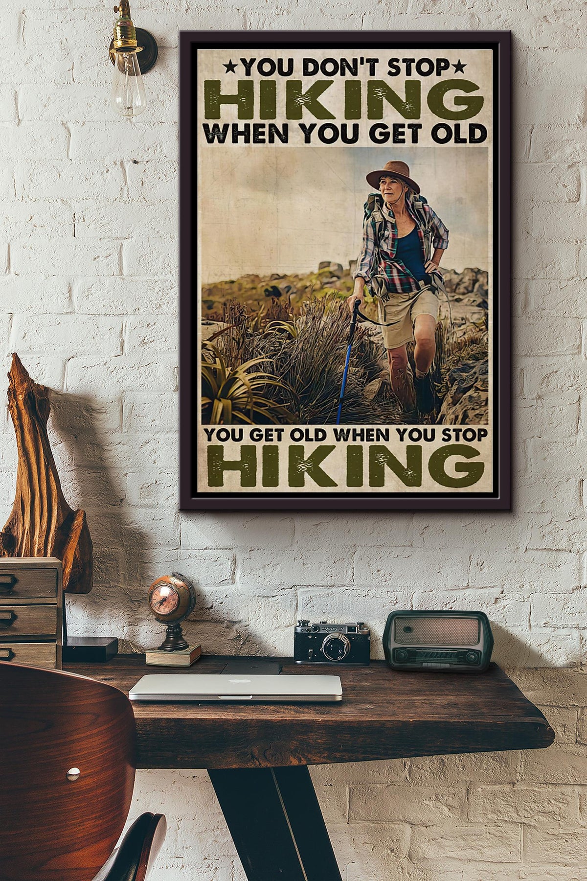 Old Lady You Dont Stop Hiking When You Get Old Poster Framed Matte Canvas