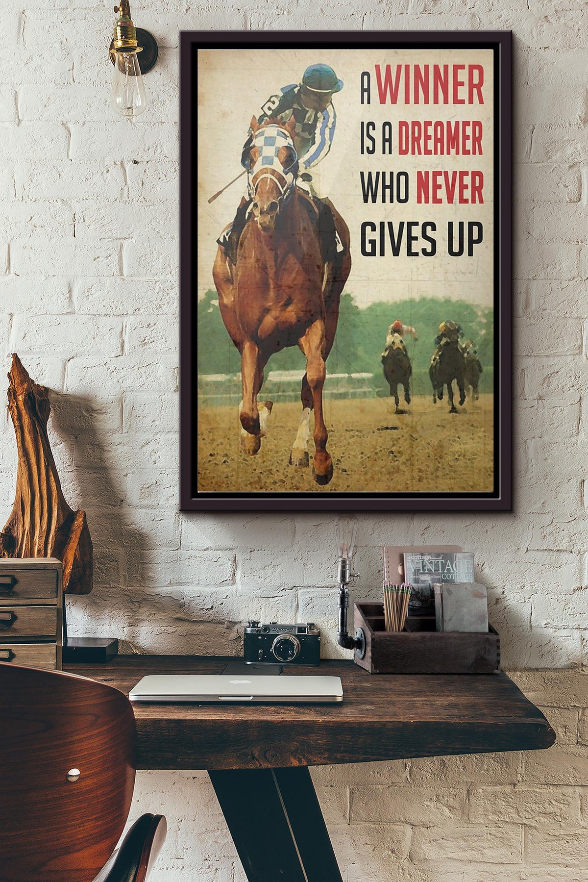 Racing Horse A Winner Is A Dreamer Who Never Gives Up Poster Framed Matte Canvas