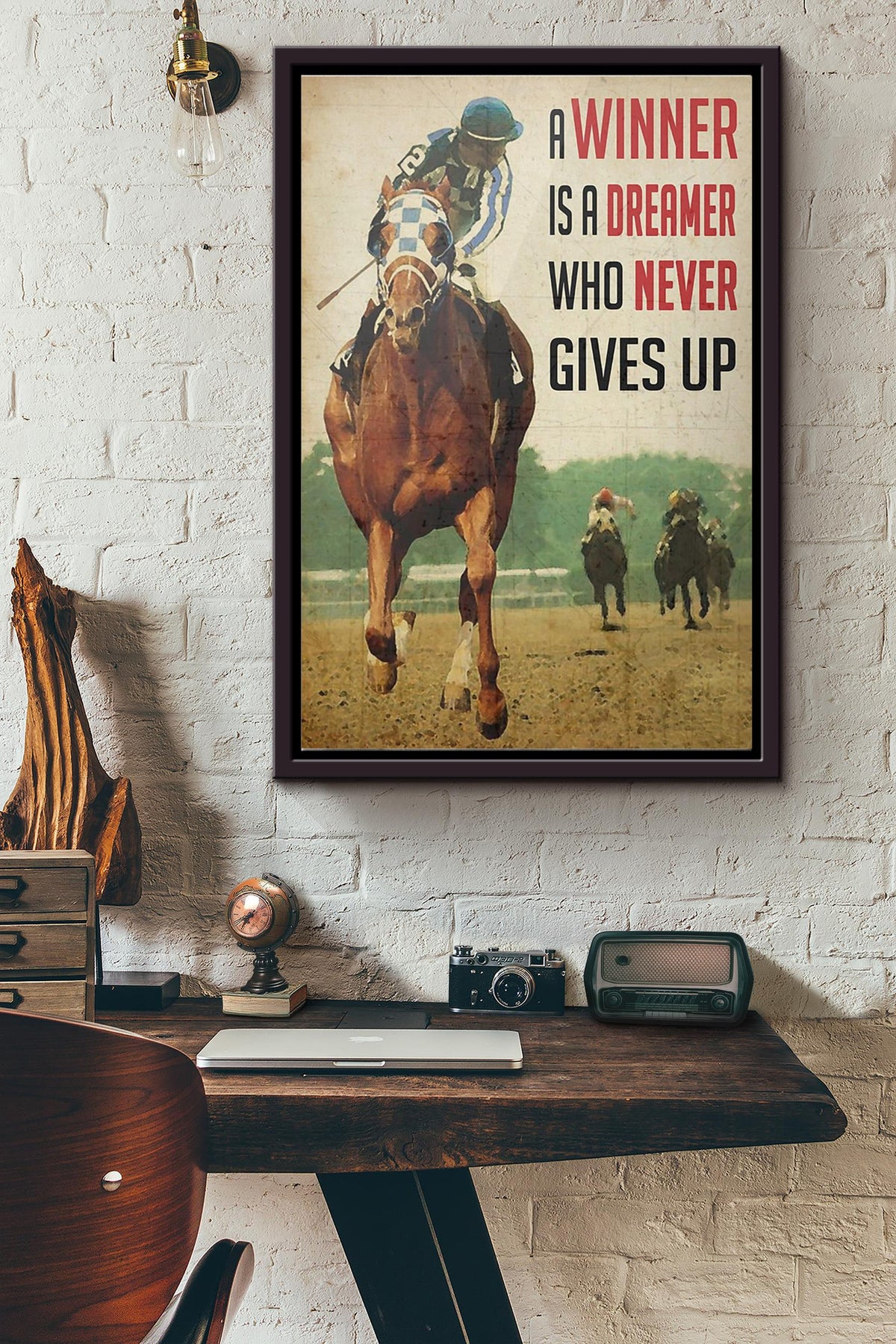 Racing Horse A Winner Is A Dreamer Who Never Gives Up Poster Framed Matte Canvas