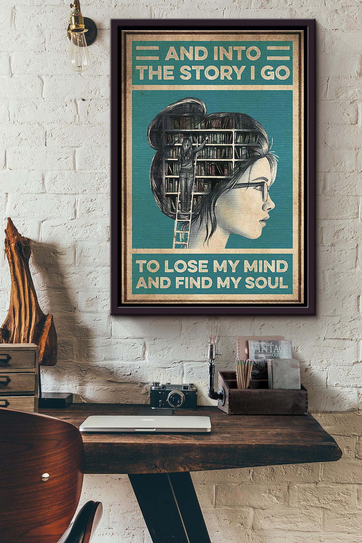 And Into The Book Story I Go To Lose My Mind Vintage Poster Framed Matte Canvas