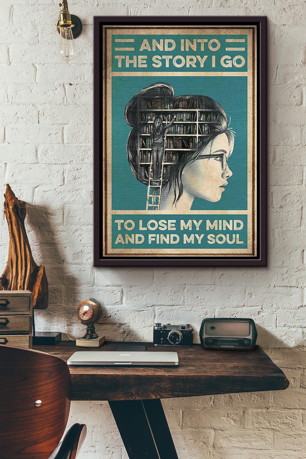 And Into The Book Story I Go To Lose My Mind Vintage Poster Framed Matte Canvas