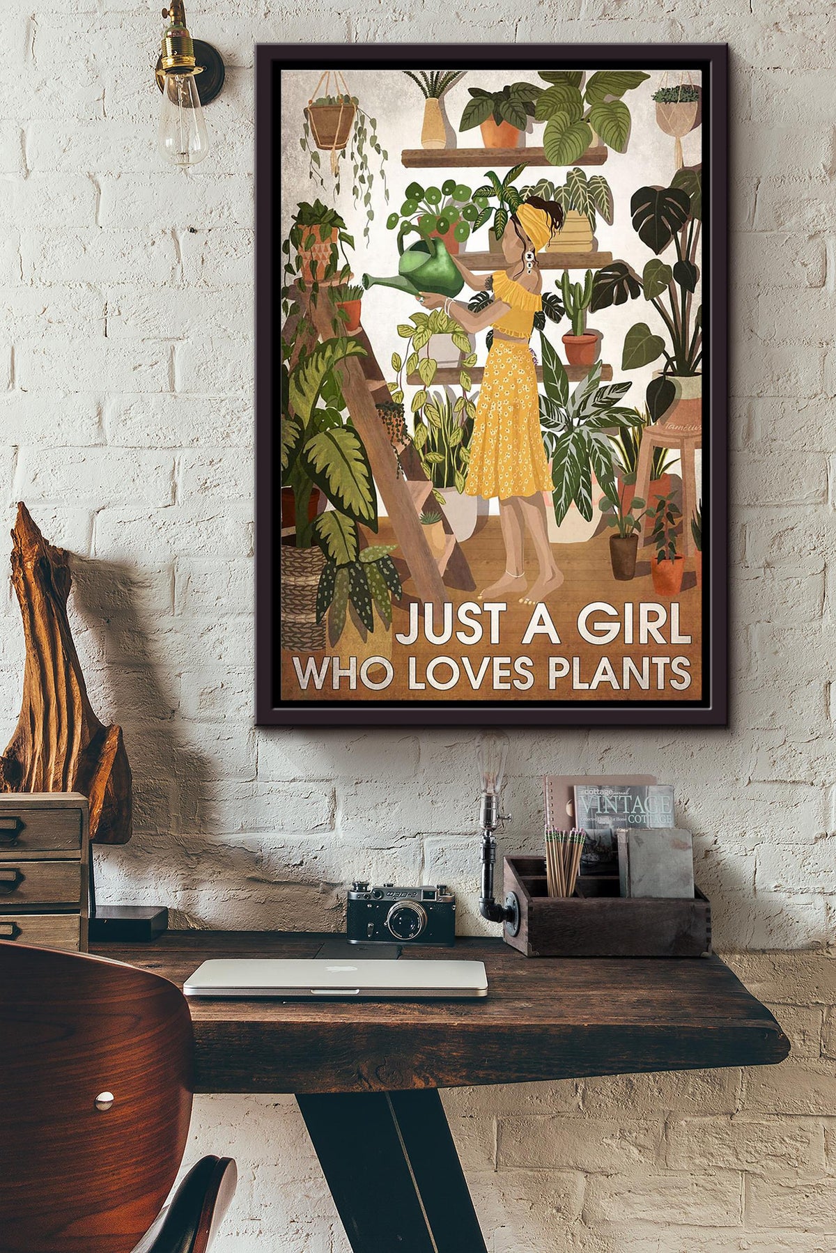 Just A Girl Who Loves Plants Gardening Poster Framed Matte Canvas