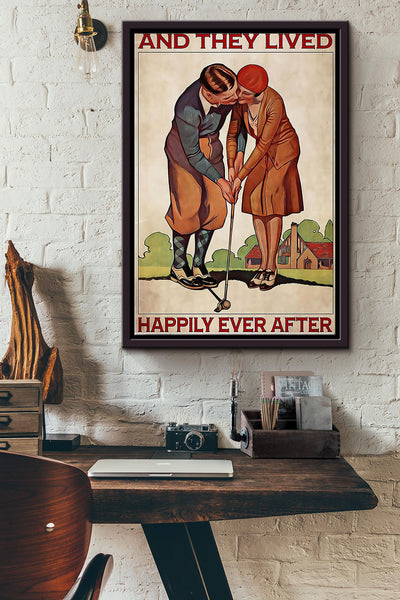 Golf Happily Ever After Framed Matte Canvas