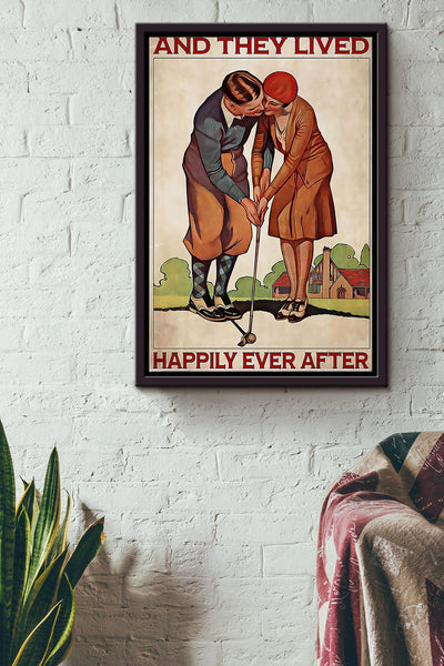 Golf Happily Ever After Framed Matte Canvas