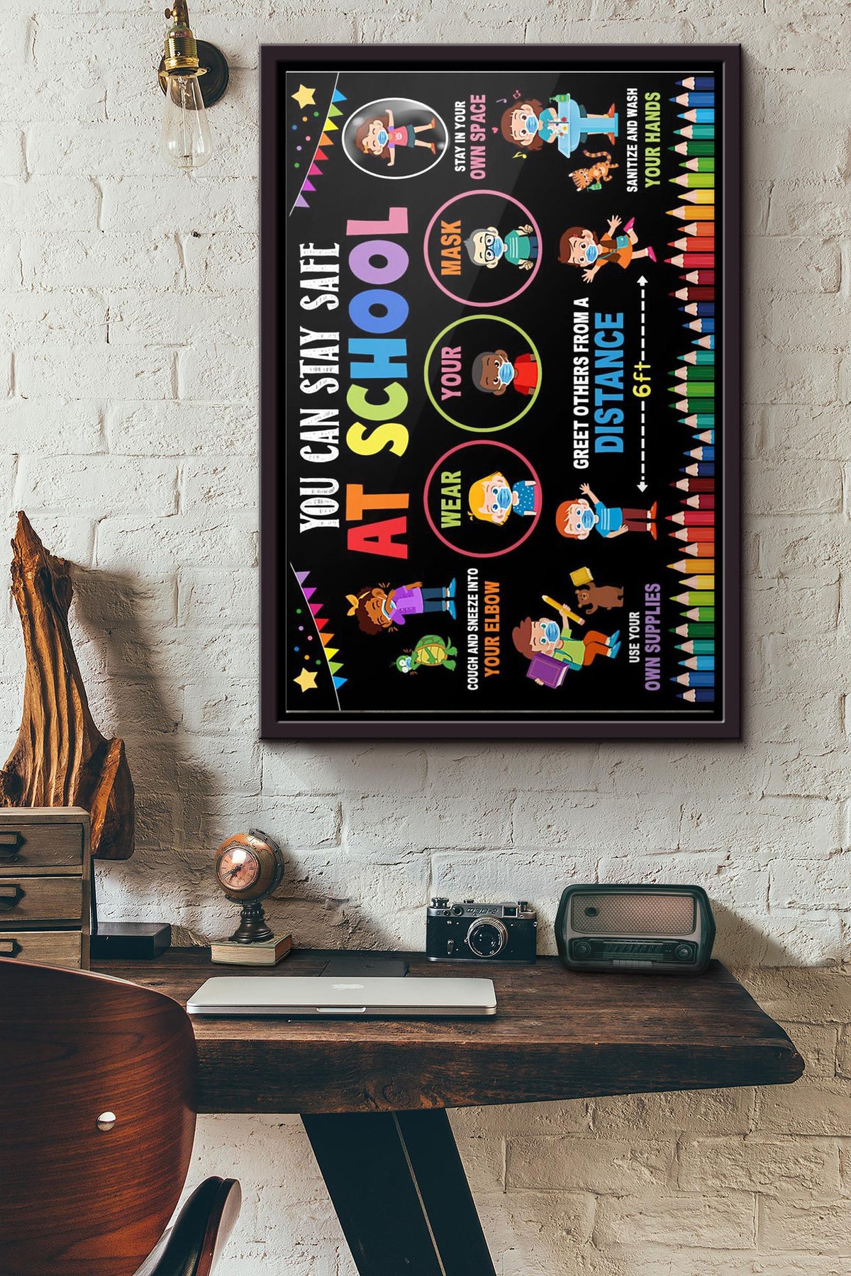 Classroom You Can Stay Safe At School Poster Framed Matte Canvas