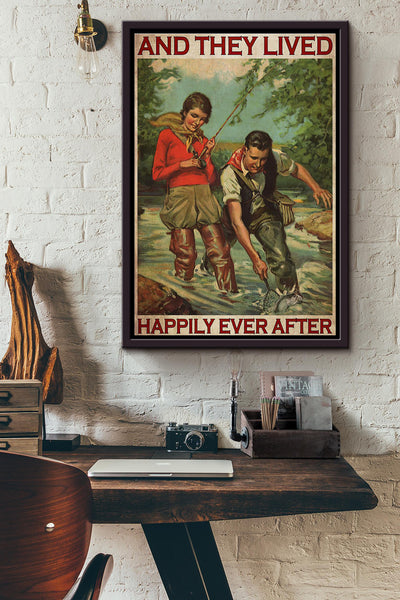 Fishing Partner And They Lived Happily Ever After Poster Framed Matte Canvas