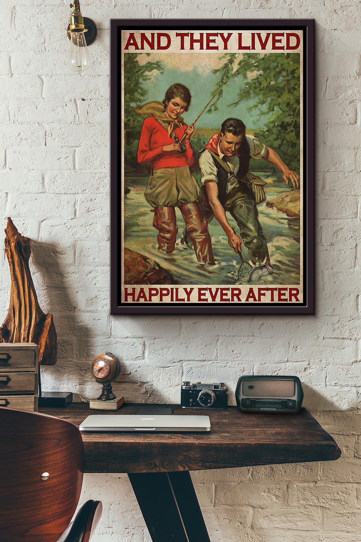 Fishing Partner And They Lived Happily Ever After Poster Framed Matte Canvas