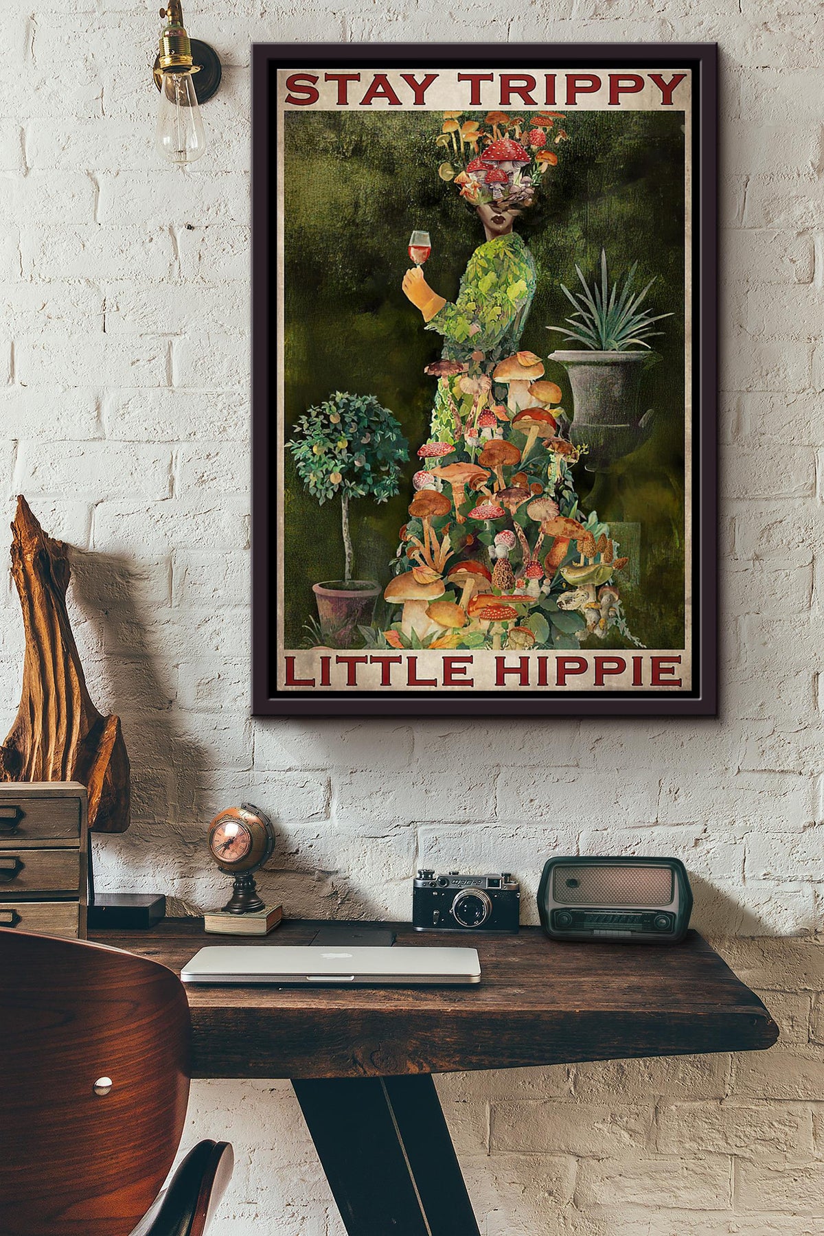 Magic Mushroom Wine Lover Stay Trippy Little Hippie Poster Framed Matte Canvas