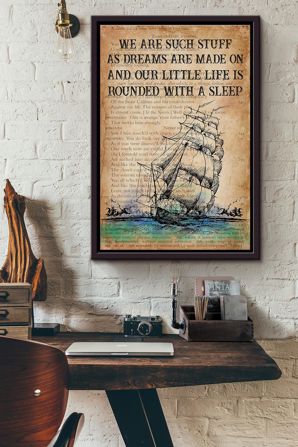Sailing We Are Such Stuff As Dreams Are Made On Dictionary Poster Framed Matte Canvas