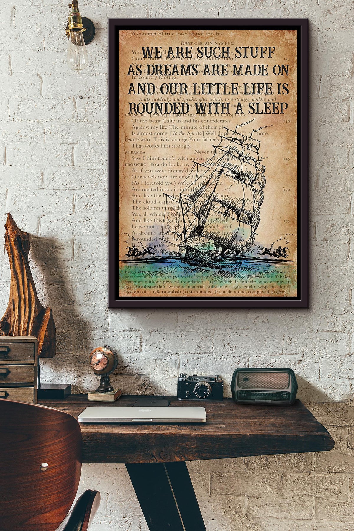 Sailing We Are Such Stuff As Dreams Are Made On Dictionary Poster Framed Matte Canvas