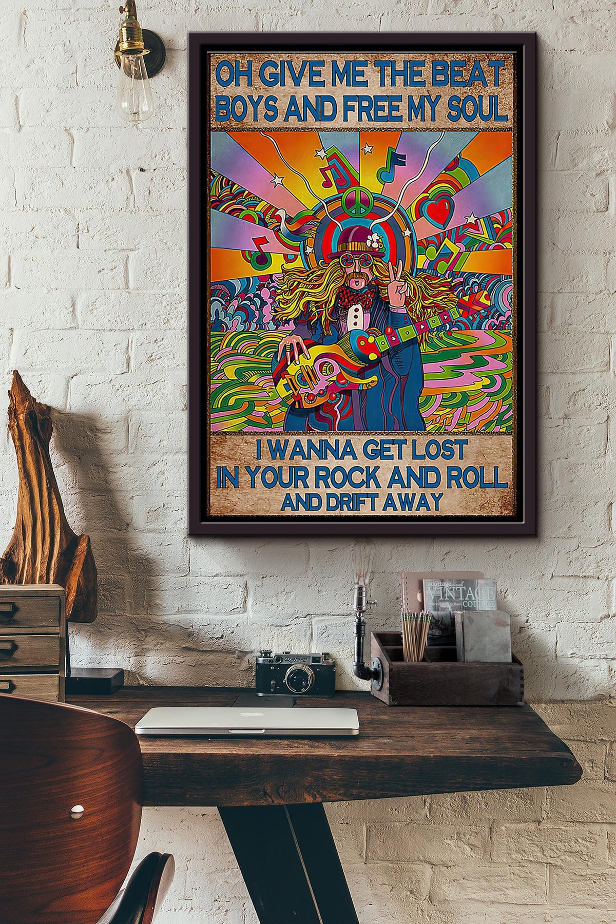 Hippie I Wanna Get Lost In Your Rock And Roll And Drift Away Poster Framed Matte Canvas