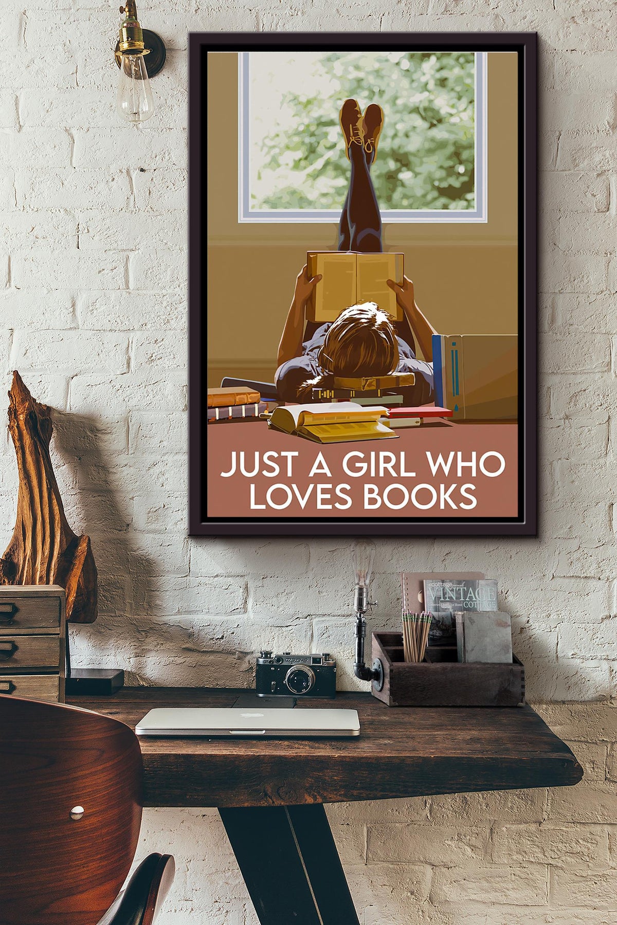 Just A Girl Who Loves Books Chill Poster Framed Matte Canvas