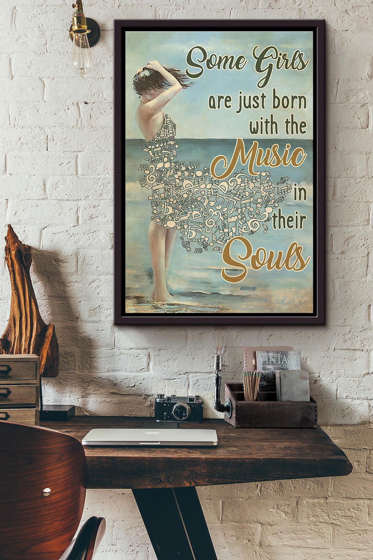 Some Girls Are Just Born With The Music In Their Souls Beach Poster Framed Matte Canvas