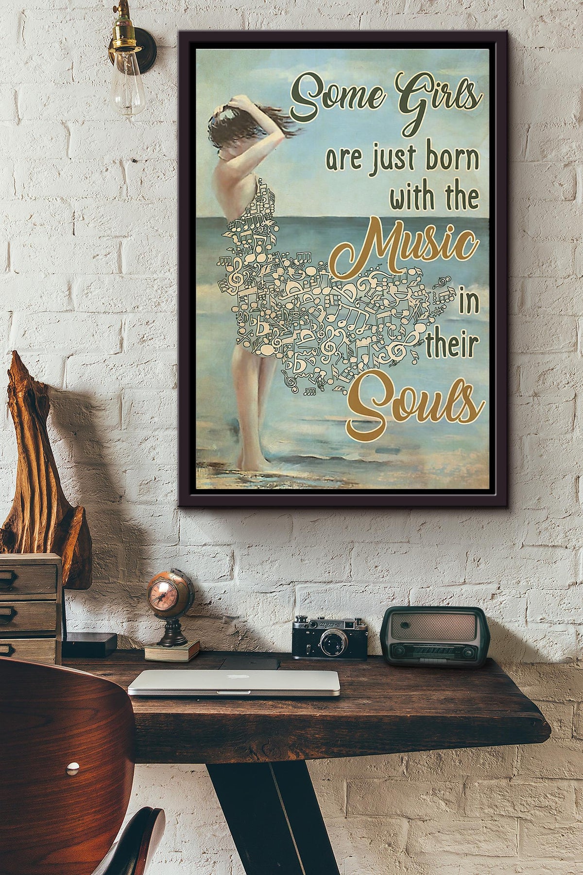 Some Girls Are Just Born With The Music In Their Souls Beach Poster Framed Matte Canvas