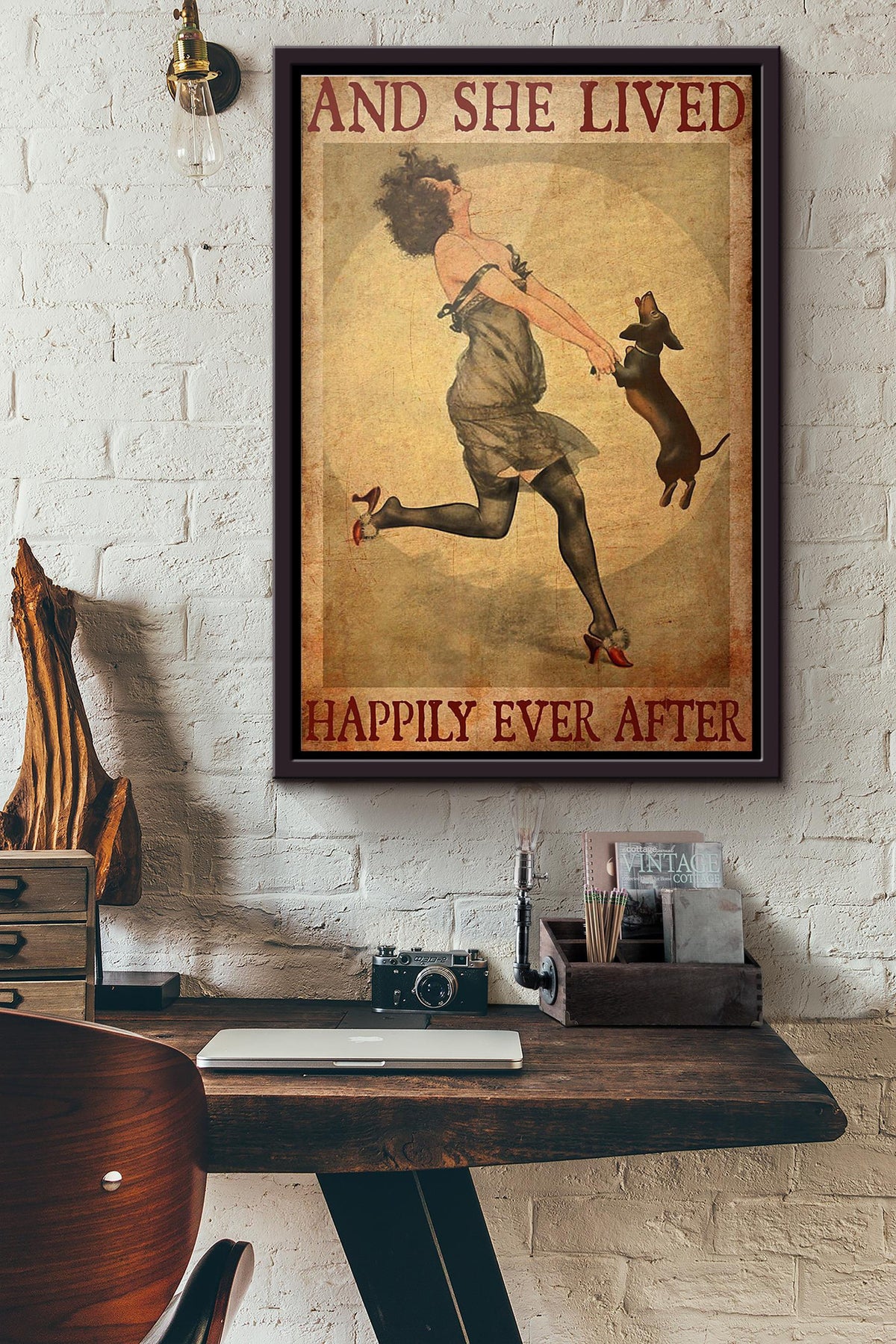 Dachshund And She Lived Happily Ever After Poster Framed Matte Canvas