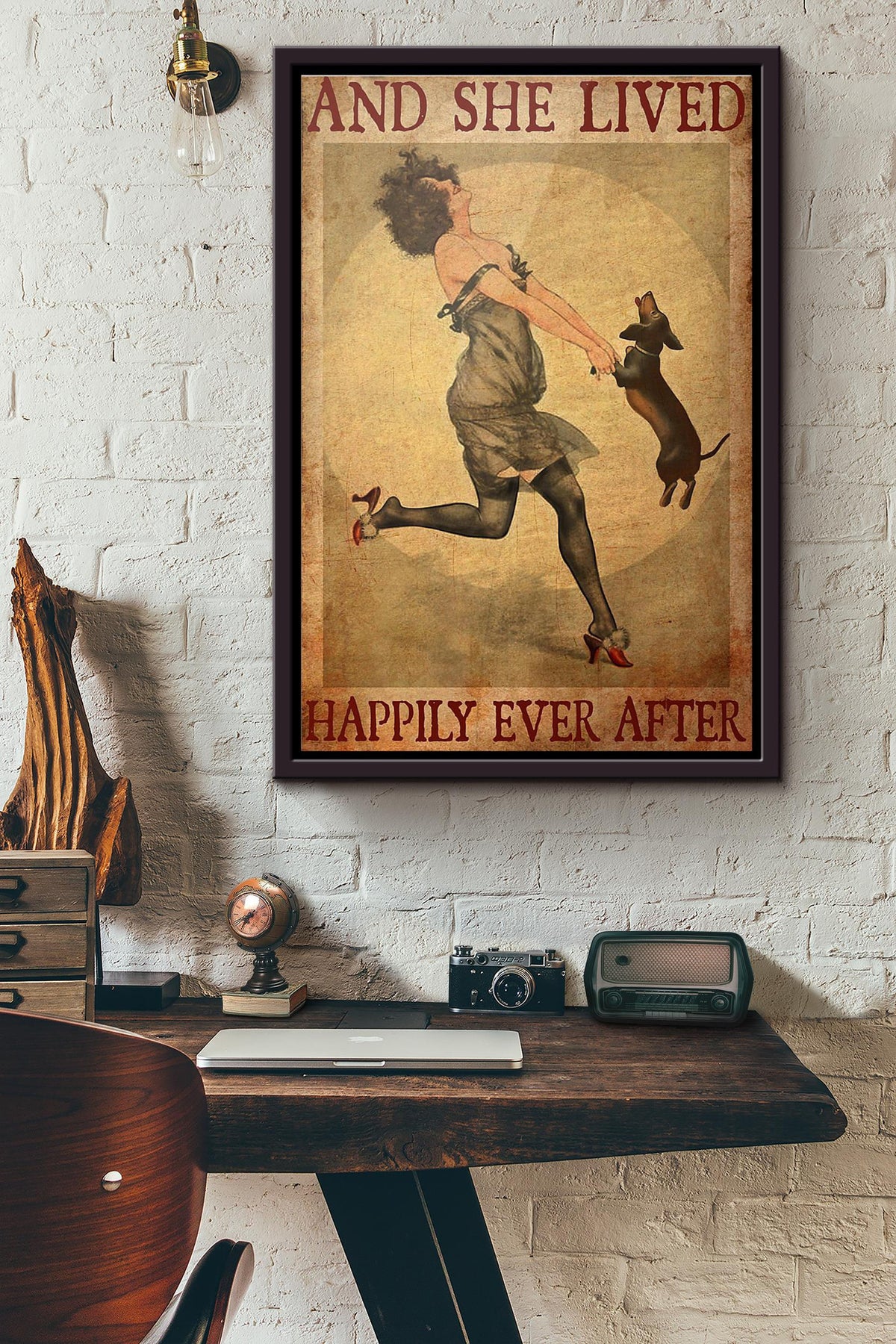 Dachshund And She Lived Happily Ever After Poster Framed Matte Canvas