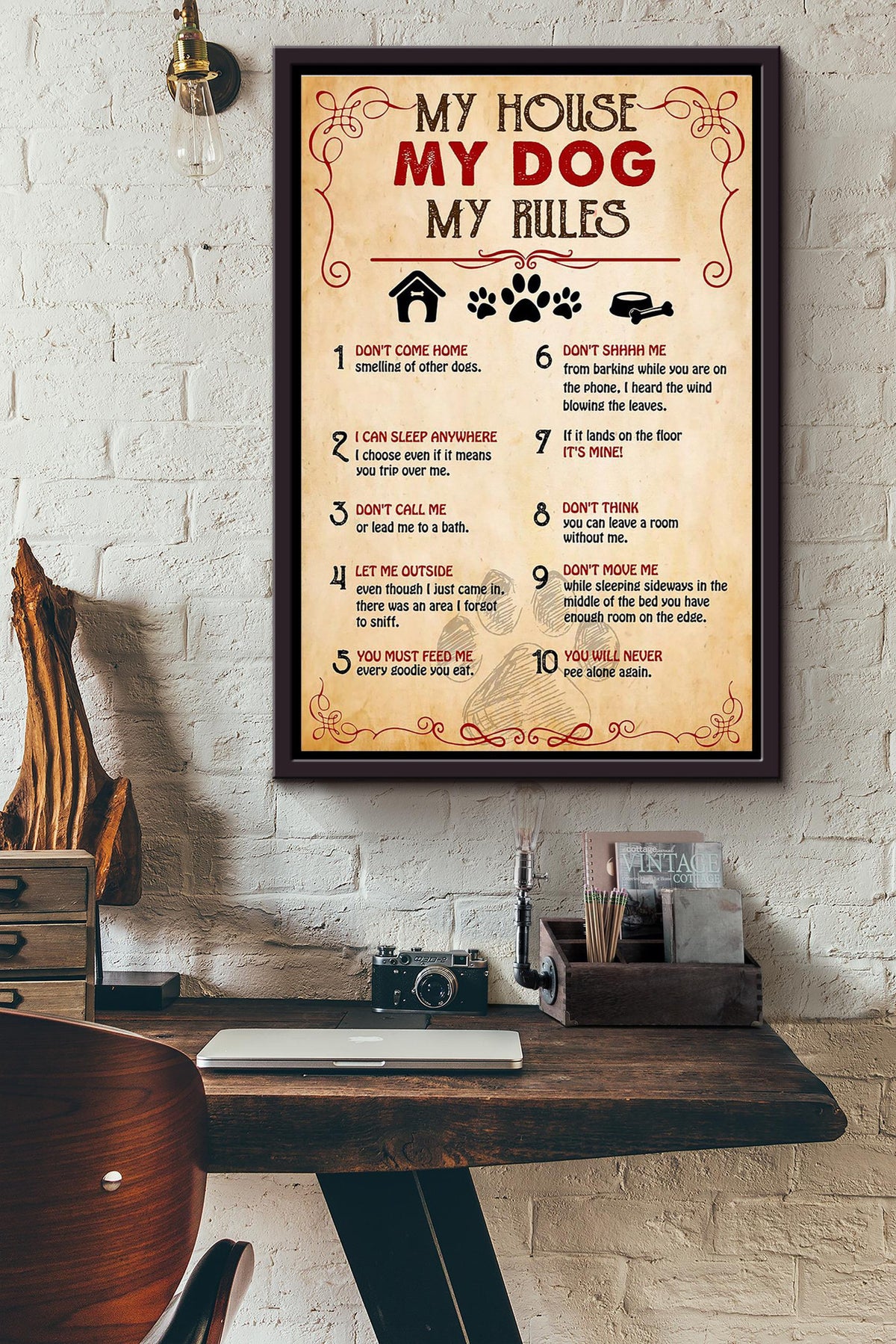 My House My Dog My Rules Ten Rules In My House Poster Framed Matte Canvas