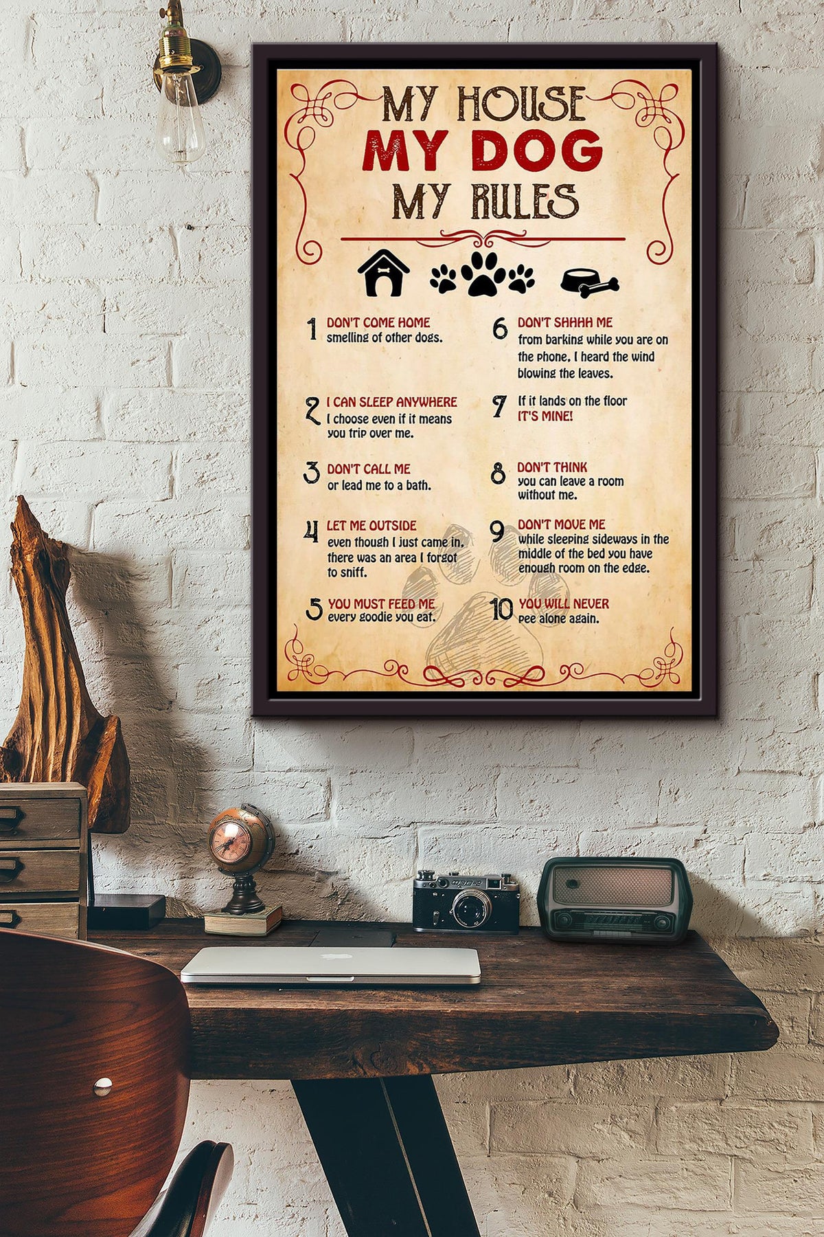 My House My Dog My Rules Ten Rules In My House Poster Framed Matte Canvas