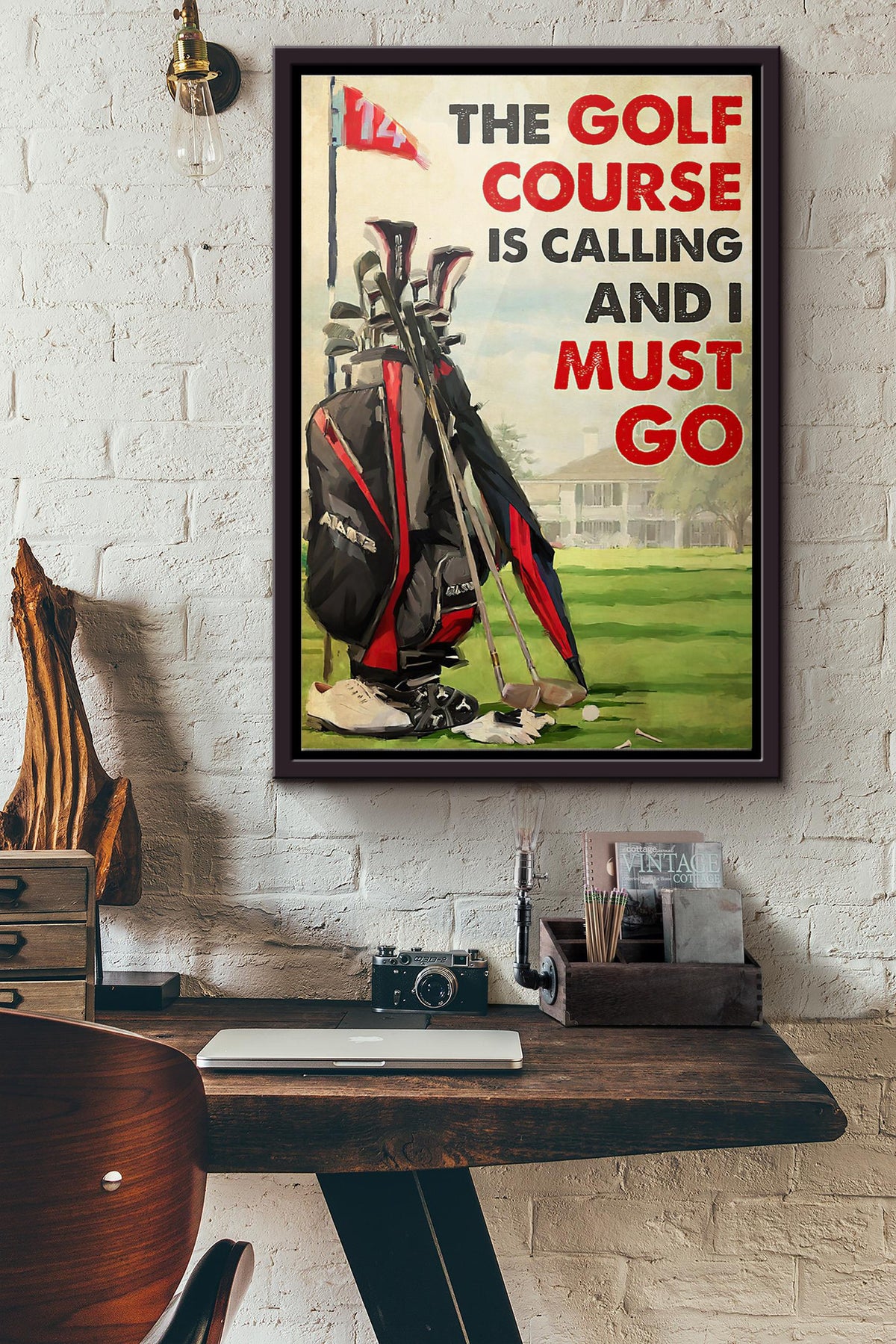 The Golf Course Is Calling And I Must Go Golf Bag Poster Framed Matte Canvas