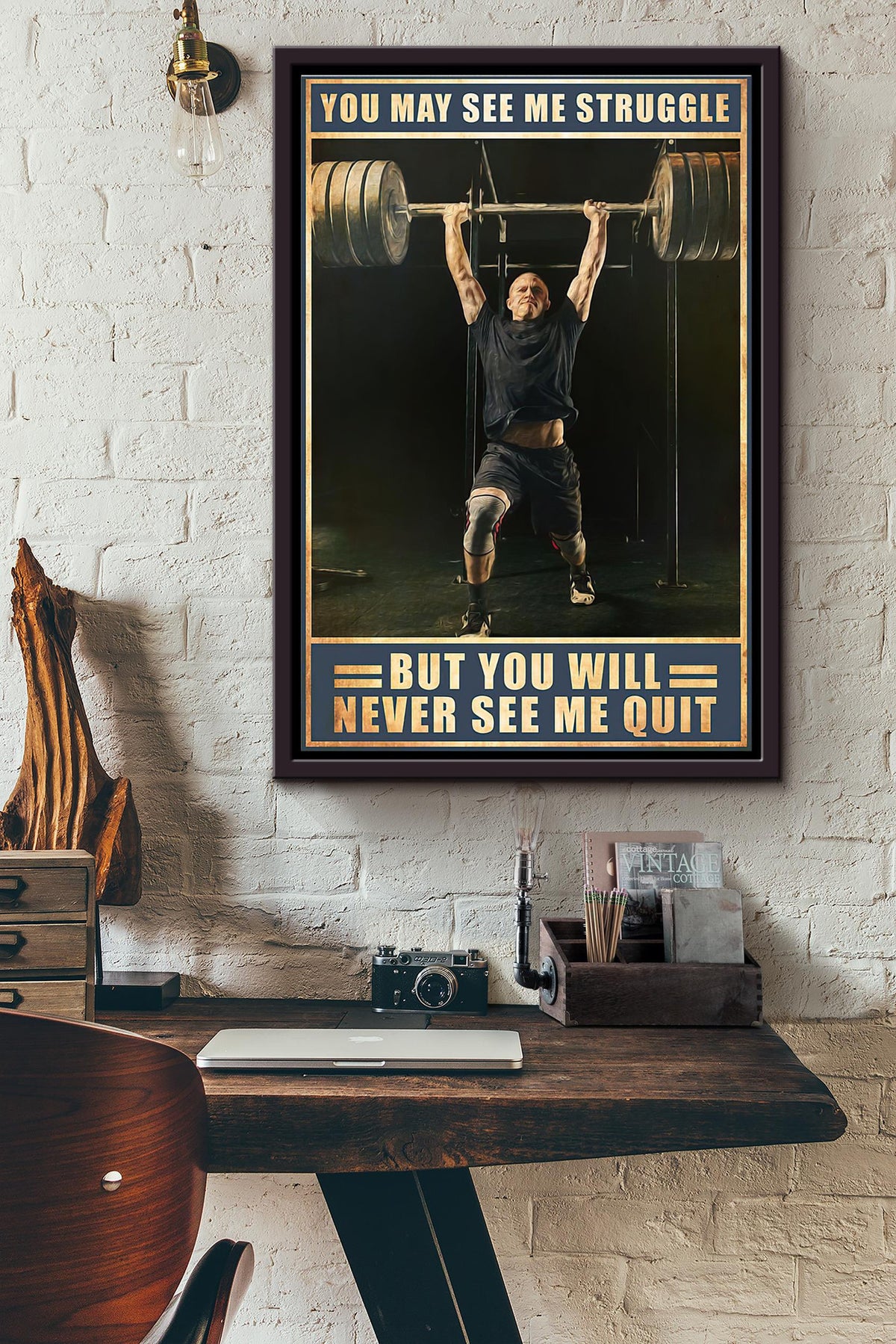 Weightlifting You May See Me Struggle But You Will Never See Me Quit Poster Framed Matte Canvas