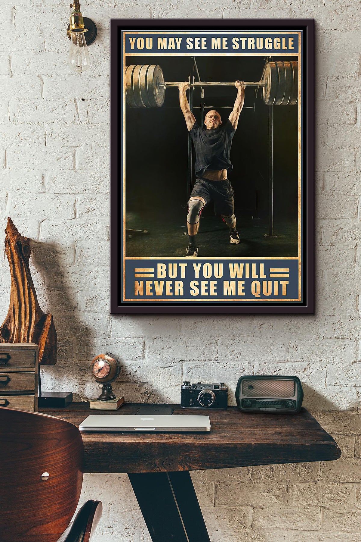 Weightlifting You May See Me Struggle But You Will Never See Me Quit Poster Framed Matte Canvas