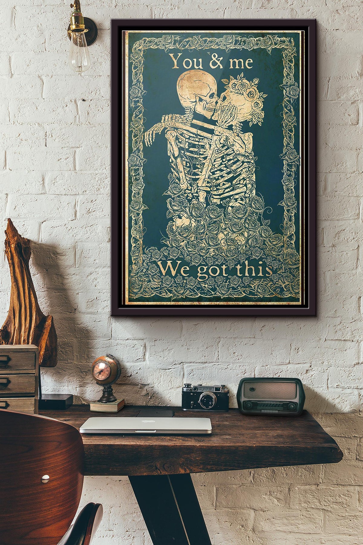 Skull Couple Kissing You And Me We Got This Poster Framed Matte Canvas