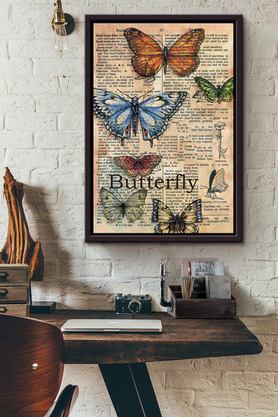 Butterfly Definition Dictionary Poster Framed Matte Canvas