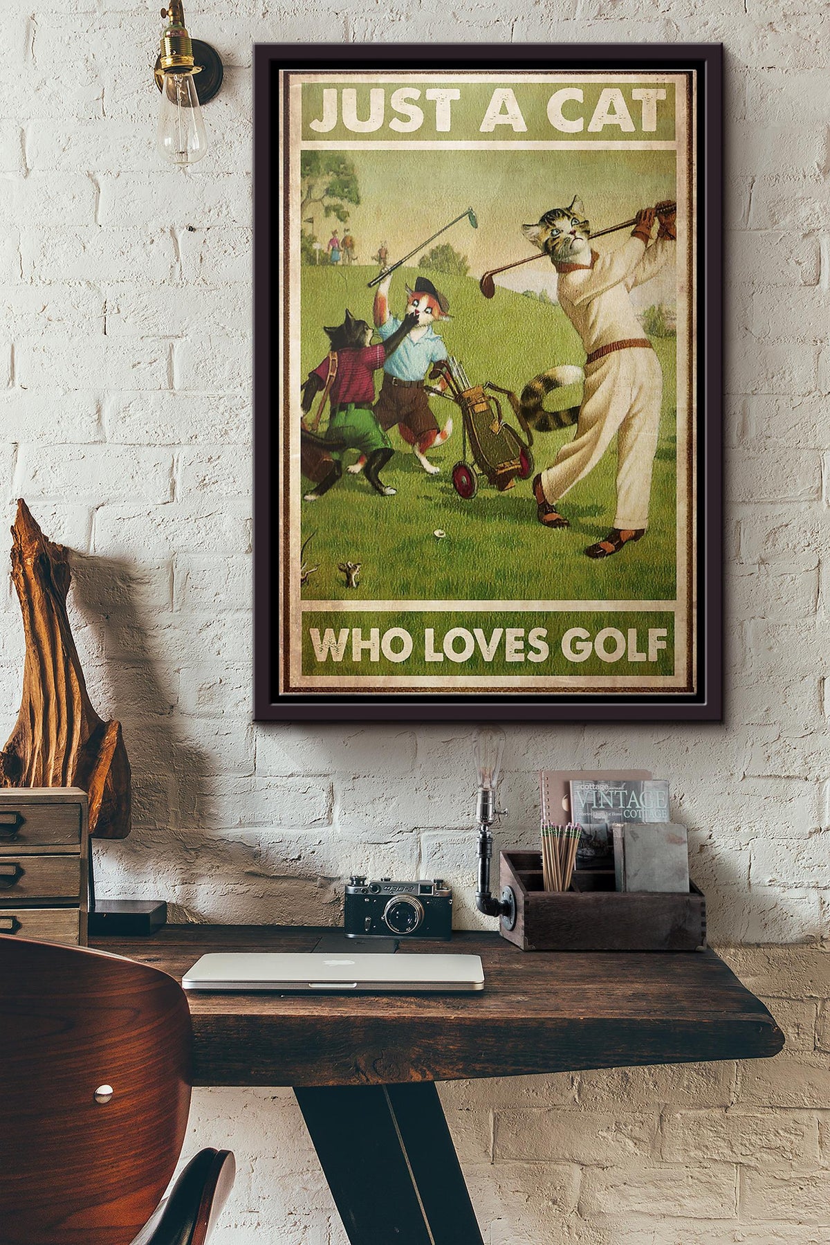 Just Cat Who Loves Golf Poster Framed Matte Canvas