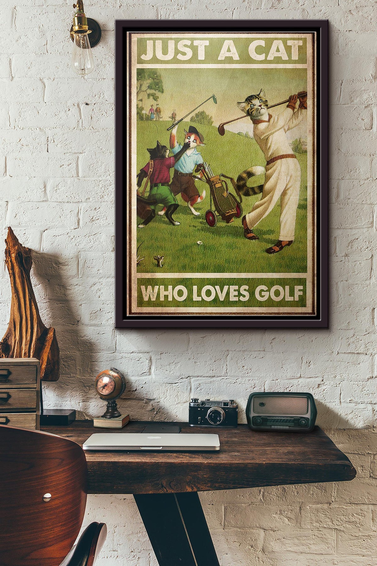 Just Cat Who Loves Golf Poster Framed Matte Canvas