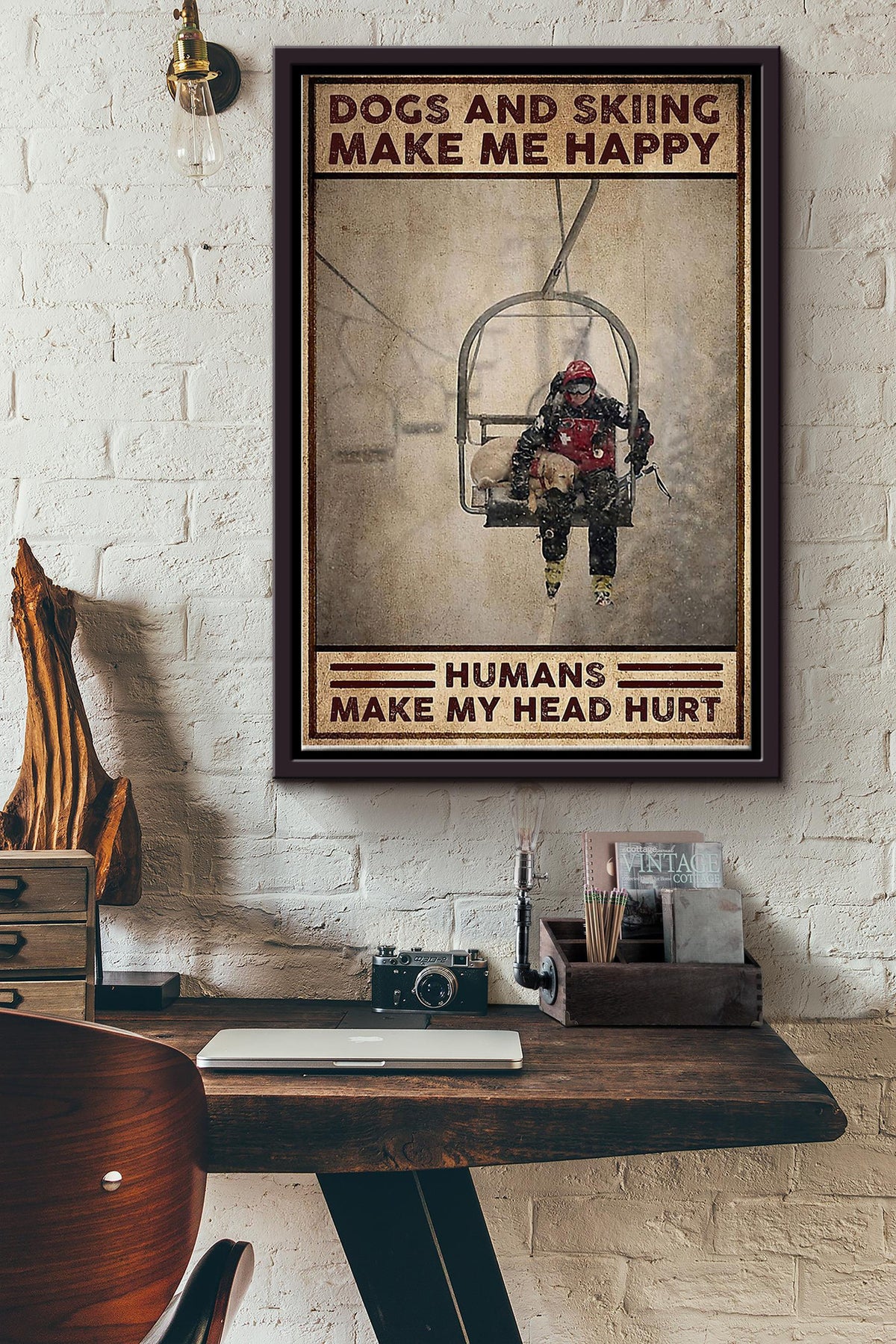 Skiing Dogs And Skiing Make Me Happy Framed Matte Canvas