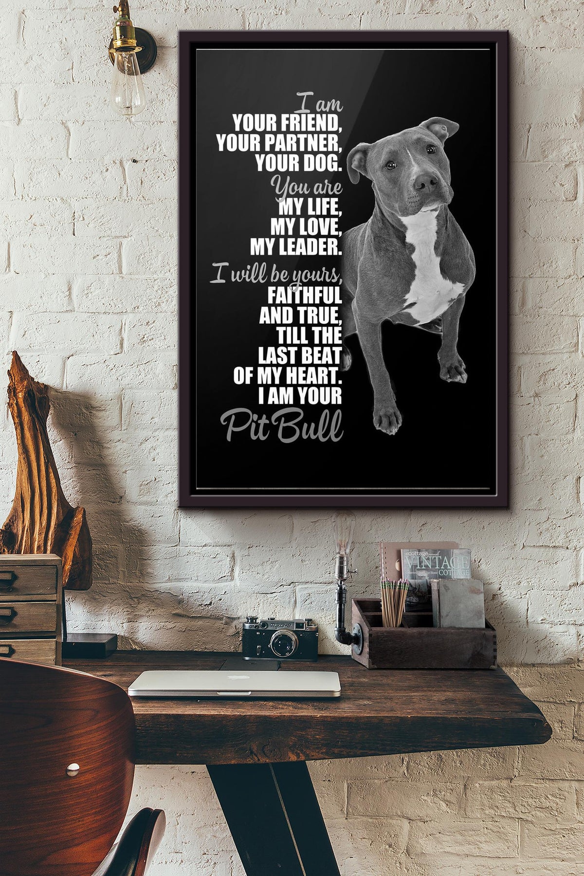 Pit Bull Im Your Friend Poster Framed Matte Canvas